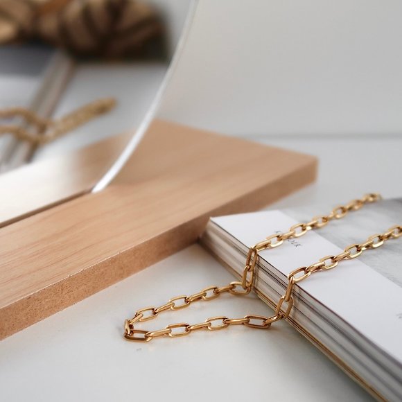 NEW 18K Gold Plated O Link Chain Paper Clip Necklace - Picture 8 of 10